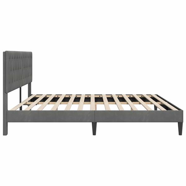 Grote foto vidaxl bedframe met hoofdeinde donkergrijs 200 x 200 cm fluweel antiek en kunst stoelen en banken