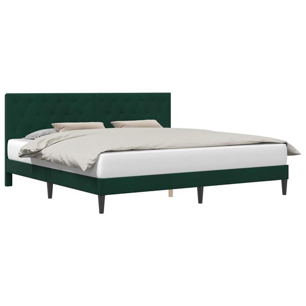 Grote foto vidaxl bedframe met hoofdeinde donkergroen 180 x 200 cm fluweel antiek en kunst stoelen en banken