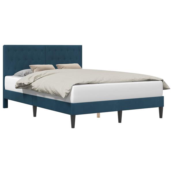 Grote foto vidaxl bedframe met hoofdeinde blauw 160 x 200 cm fluweel antiek en kunst stoelen en banken