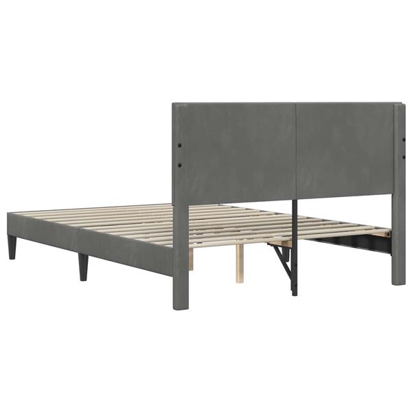 Grote foto vidaxl bedframe met hoofdeinde donkergrijs 160 x 200 cm fluweel antiek en kunst stoelen en banken