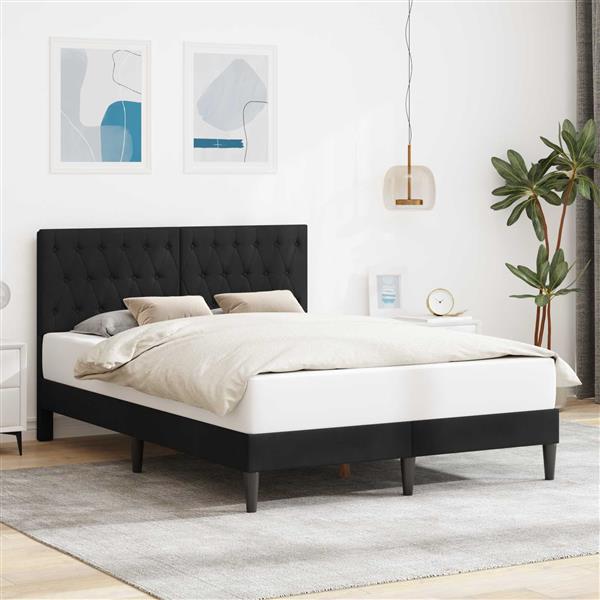 Grote foto vidaxl bedframe met hoofdeinde zwart 140 x 200 cm fluweel antiek en kunst stoelen en banken