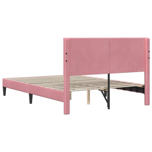 Grote foto vidaxl bedframe met hoofdeinde roze 140 x 200 cm fluweel antiek en kunst stoelen en banken