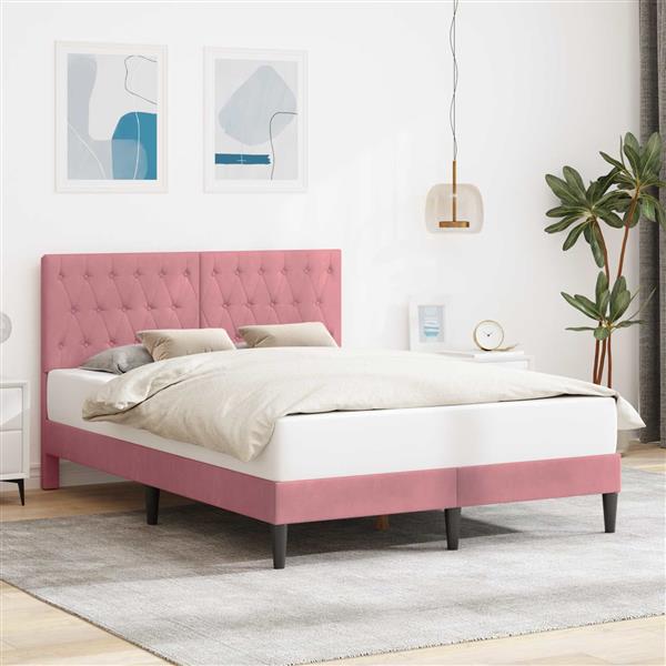 Grote foto vidaxl bedframe met hoofdeinde roze 140 x 190 cm fluweel antiek en kunst stoelen en banken