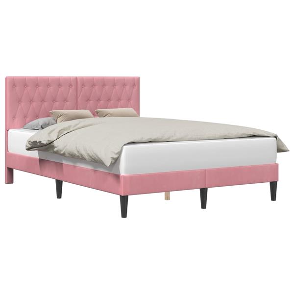 Grote foto vidaxl bedframe met hoofdeinde roze 140 x 190 cm fluweel antiek en kunst stoelen en banken