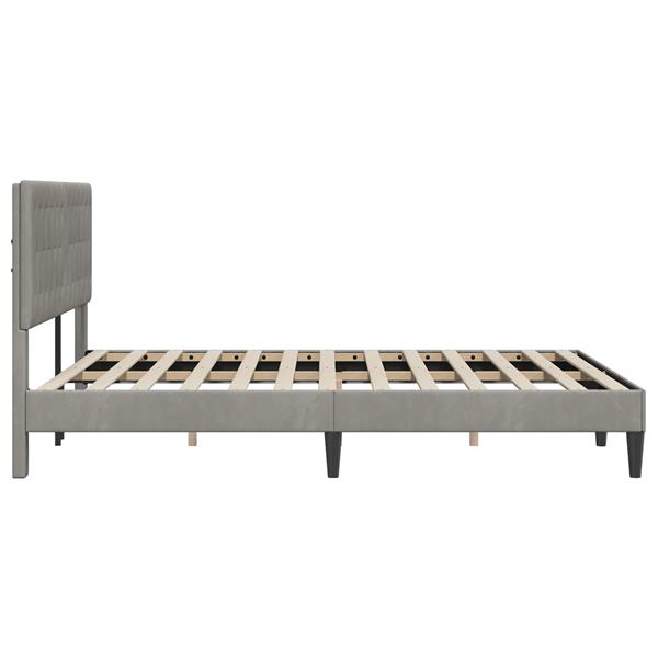Grote foto vidaxl bedframe met hoofdeinde lichtgrijs 140 x 190 cm fluweel antiek en kunst stoelen en banken