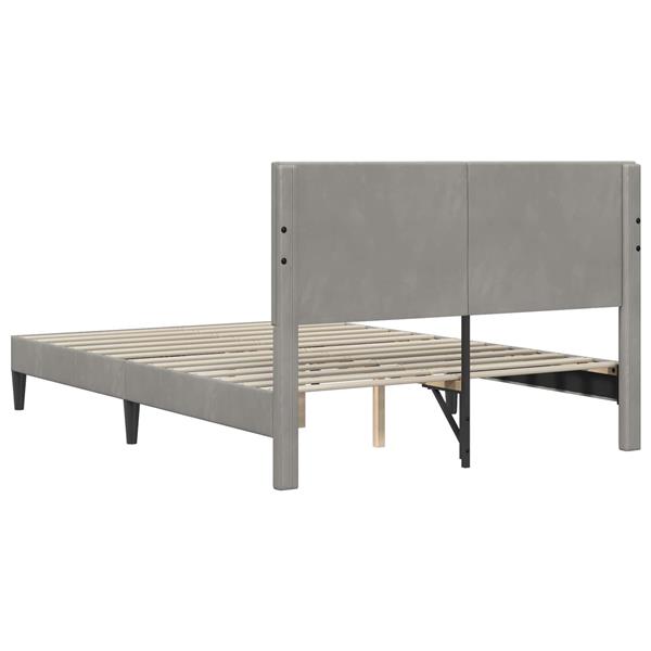 Grote foto vidaxl bedframe met hoofdeinde lichtgrijs 140 x 190 cm fluweel antiek en kunst stoelen en banken
