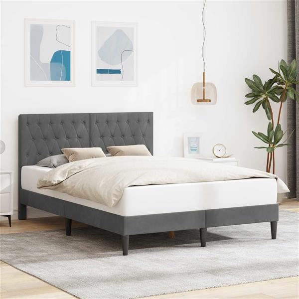 Grote foto vidaxl bedframe met hoofdeinde donkergrijs 120 x 200 cm fluweel antiek en kunst stoelen en banken