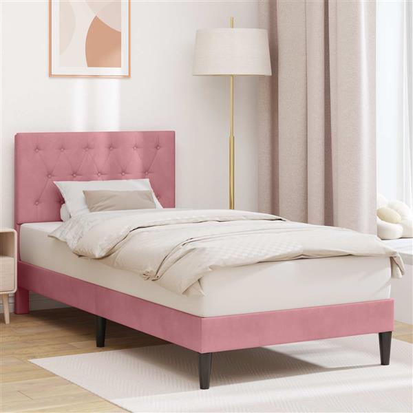 Grote foto vidaxl bedframe met hoofdeinde roze 90 x 190 cm fluweel antiek en kunst stoelen en banken