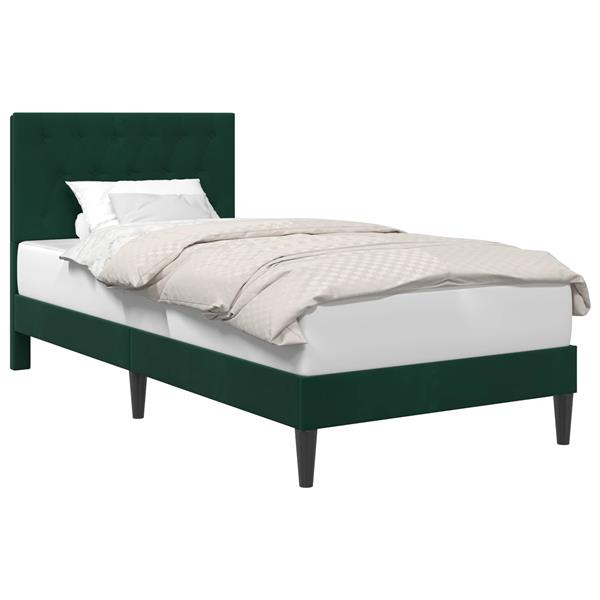 Grote foto vidaxl bedframe met hoofdeinde donkergroen 90 x 190 cm fluweel antiek en kunst stoelen en banken