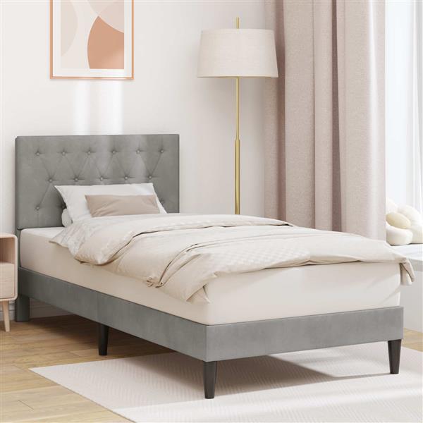 Grote foto vidaxl bedframe met hoofdeinde lichtgrijs 90 x 190 cm fluweel antiek en kunst stoelen en banken