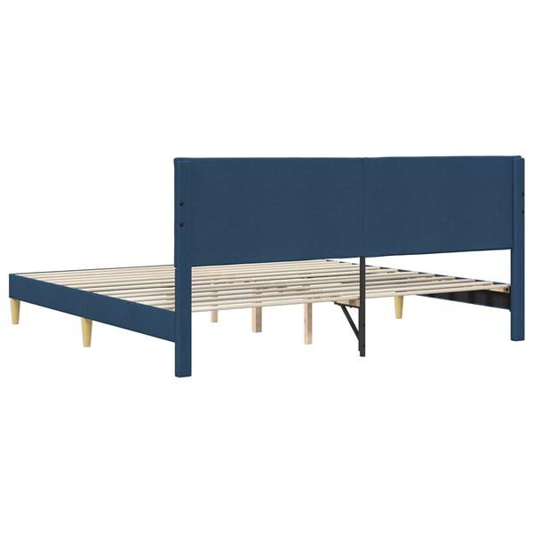 Grote foto vidaxl bedframe met hoofdeinde blauw 200 x 200 cm stof antiek en kunst stoelen en banken