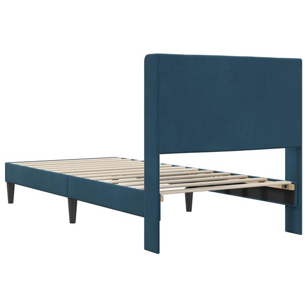 Grote foto vidaxl bedframe met hoofdeinde blauw 100 x 200 cm fluweel antiek en kunst stoelen en banken