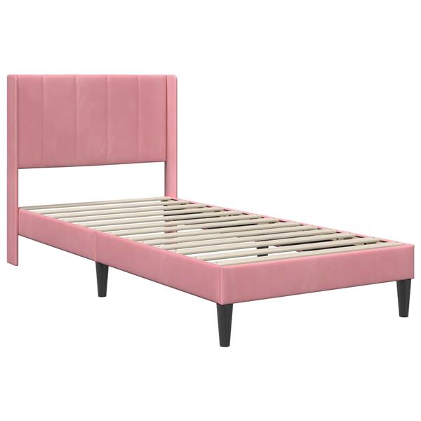 Grote foto vidaxl bedframe met hoofdeinde roze 100 x 200 cm fluweel antiek en kunst stoelen en banken