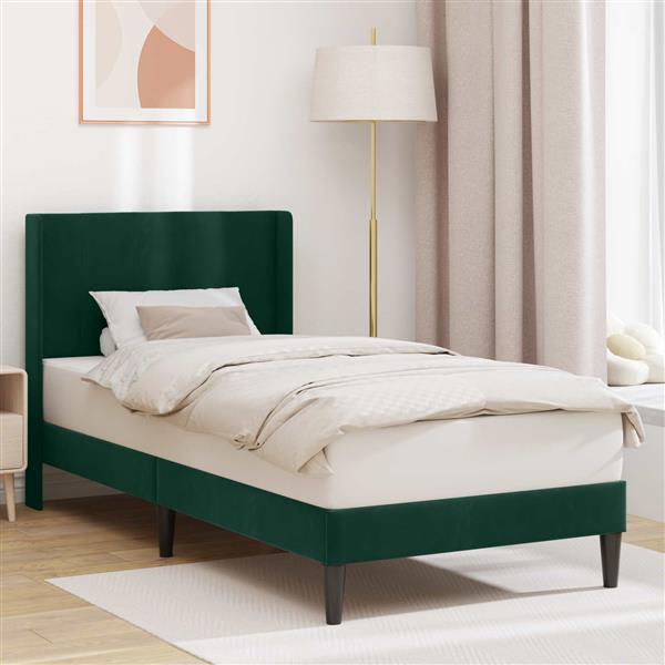 Grote foto vidaxl bedframe met hoofdeinde donkergroen 100 x 200 cm fluweel antiek en kunst stoelen en banken