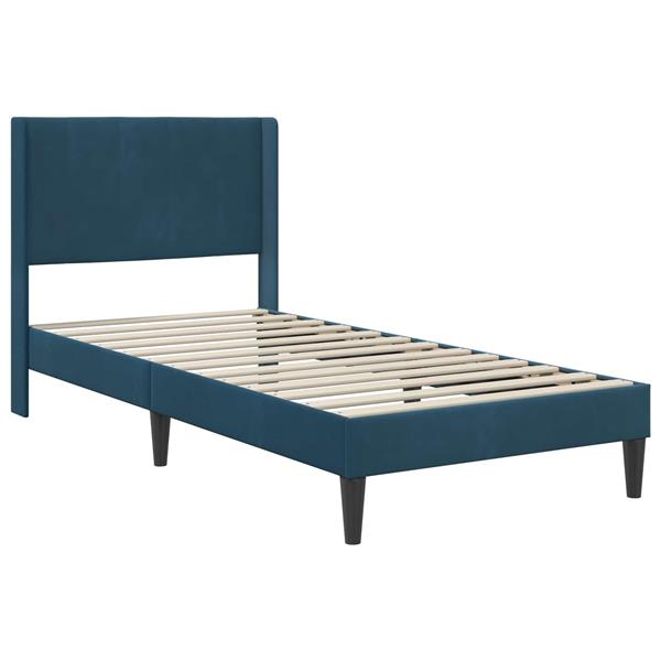 Grote foto vidaxl bedframe met hoofdeinde blauw 90 x 200 cm fluweel antiek en kunst stoelen en banken