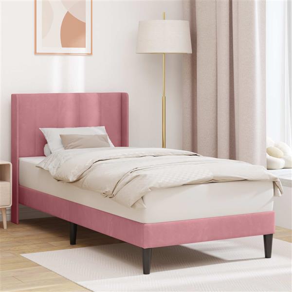 Grote foto vidaxl bedframe met hoofdeinde roze 90 x 200 cm fluweel antiek en kunst stoelen en banken