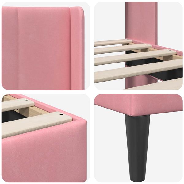 Grote foto vidaxl bedframe met hoofdeinde roze 90 x 200 cm fluweel antiek en kunst stoelen en banken