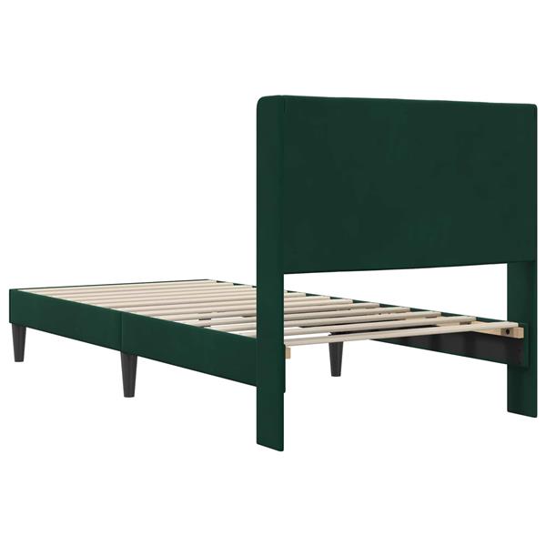 Grote foto vidaxl bedframe met hoofdeinde donkergroen 90 x 200 cm fluweel antiek en kunst stoelen en banken