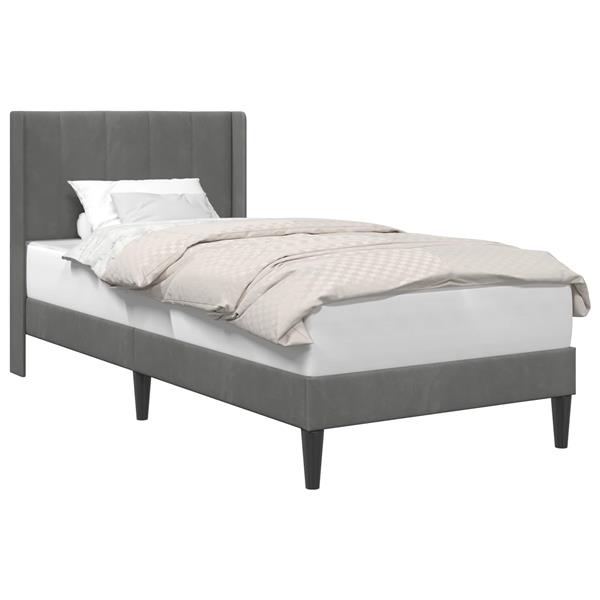 Grote foto vidaxl bedframe met hoofdeinde donkergrijs 90 x 200 cm fluweel antiek en kunst stoelen en banken