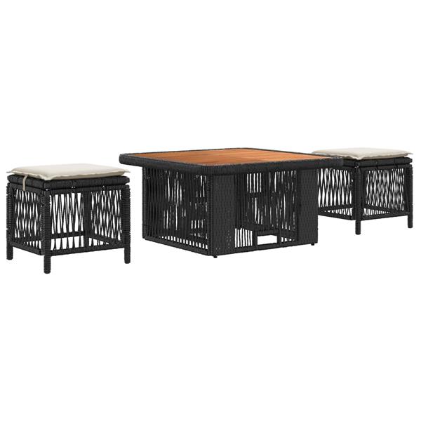 Grote foto vidaxl tuin eettafelset met kussen 3 pcs beige en cr me poly rattan tuin en terras tuinmeubelen