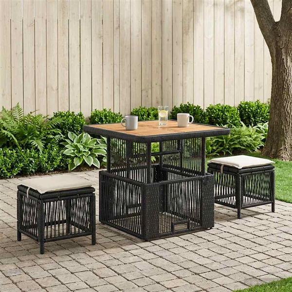 Grote foto vidaxl tuin eettafelset met kussen 3 pcs beige en cr me poly rattan tuin en terras tuinmeubelen