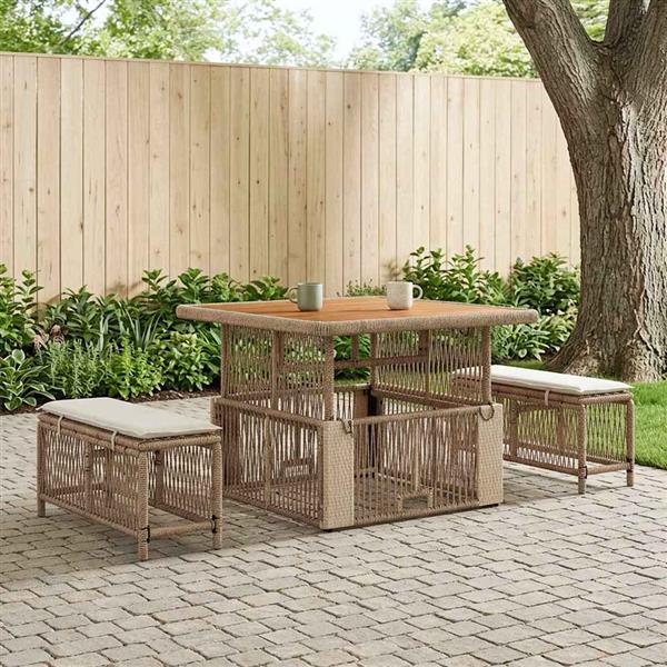 Grote foto vidaxl tuin eettafelset met kussen 3 pcs beige en cr me poly rattan tuin en terras tuinmeubelen