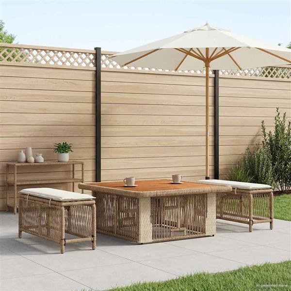 Grote foto vidaxl tuin eettafelset met kussen 3 pcs beige en cr me poly rattan tuin en terras tuinmeubelen