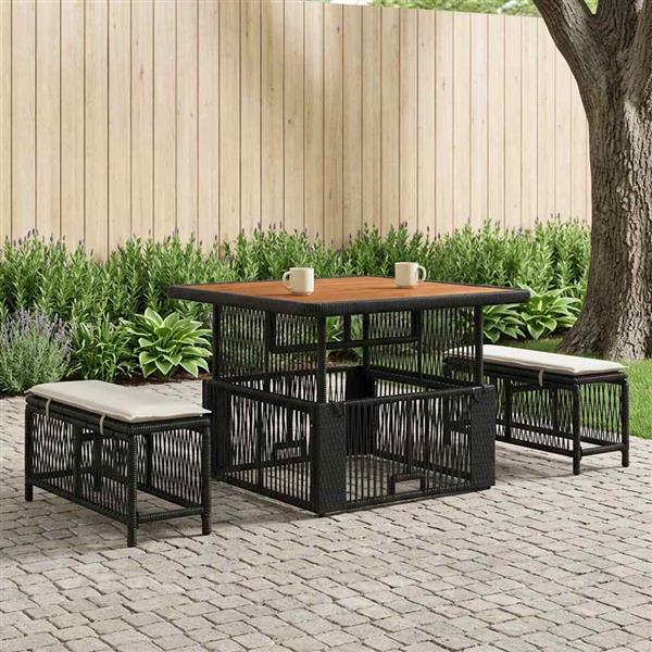 Grote foto vidaxl tuin eettafelset met kussen 3 pcs beige en cr me poly rattan tuin en terras tuinmeubelen