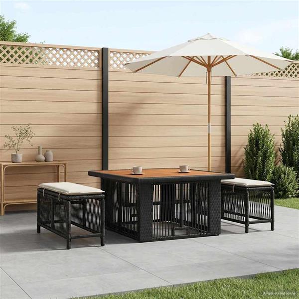 Grote foto vidaxl tuin eettafelset met kussen 3 pcs beige en cr me poly rattan tuin en terras tuinmeubelen
