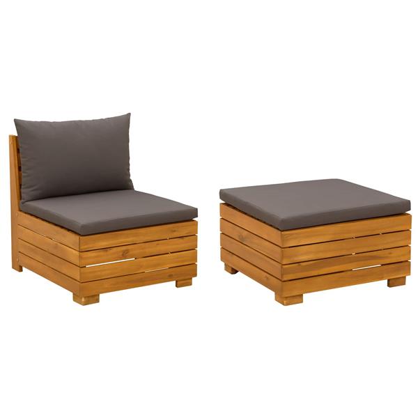 Grote foto vidaxl tuin loungeset met kussen 2 stuk bruin massief acaciahout tuin en terras tuinmeubelen