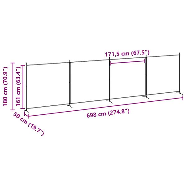 Grote foto vidaxl 4 panelen roomdivider beige 698 x 180 cm stof huis en inrichting overige huis en inrichting