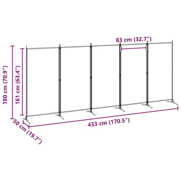 Grote foto vidaxl 5 panel room divider beige 433 x 180 cm stof huis en inrichting overige huis en inrichting