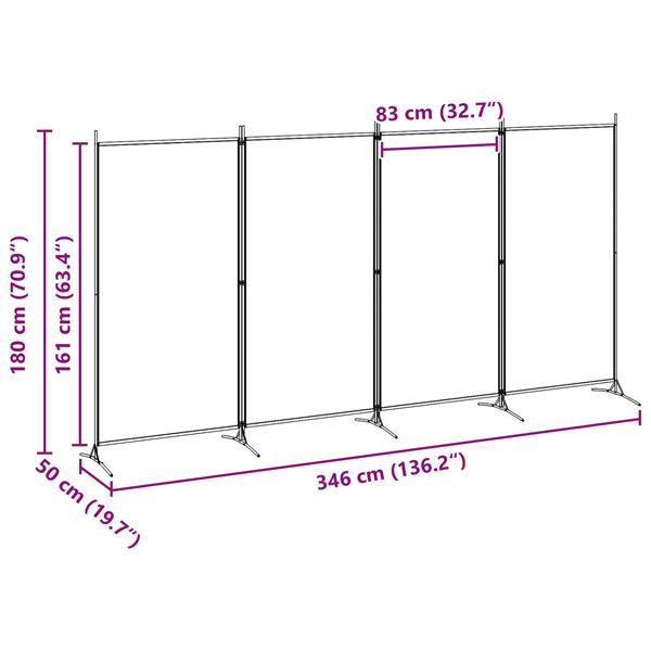 Grote foto vidaxl 4 panelen roomdivider beige 346 x 180 cm stof huis en inrichting overige huis en inrichting