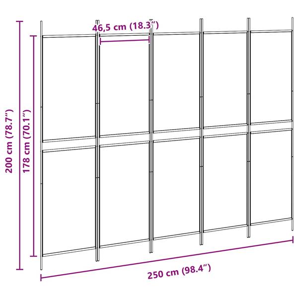 Grote foto vidaxl 5 panelen kamerscherm beige 250 x 200 cm stof huis en inrichting overige huis en inrichting
