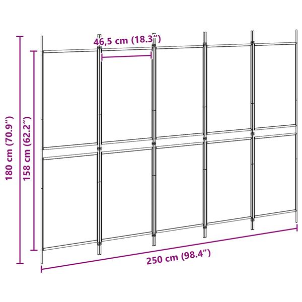 Grote foto vidaxl 5 panel room divider beige 250 x 180 cm stof huis en inrichting overige huis en inrichting