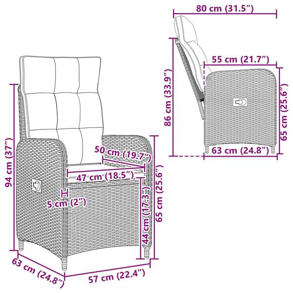 Grote foto vidaxl verstelbare tuinstoel grijs en donkergrijs 57 x 63 x 94 cm tuin en terras tuinmeubelen