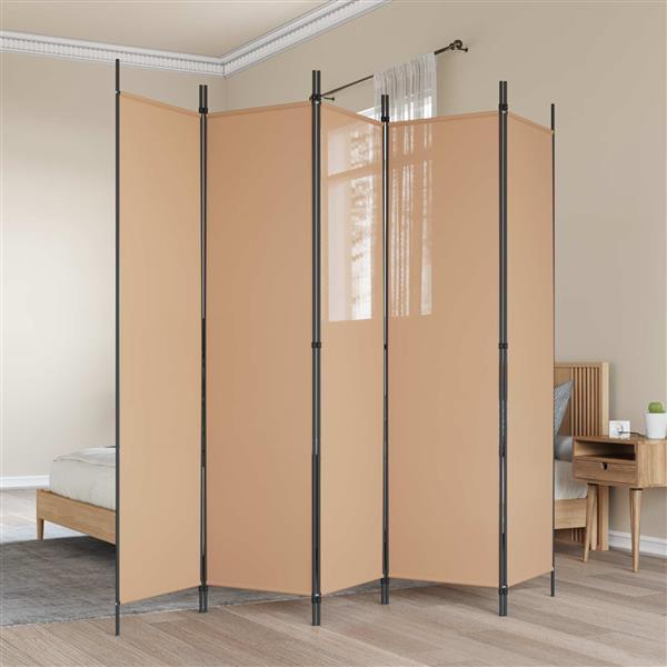 Grote foto vidaxl 5 panel room divider beige 250 x 200 cm stof huis en inrichting overige huis en inrichting