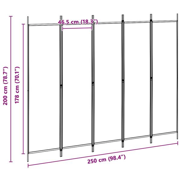 Grote foto vidaxl 5 panel room divider beige 250 x 200 cm stof huis en inrichting overige huis en inrichting