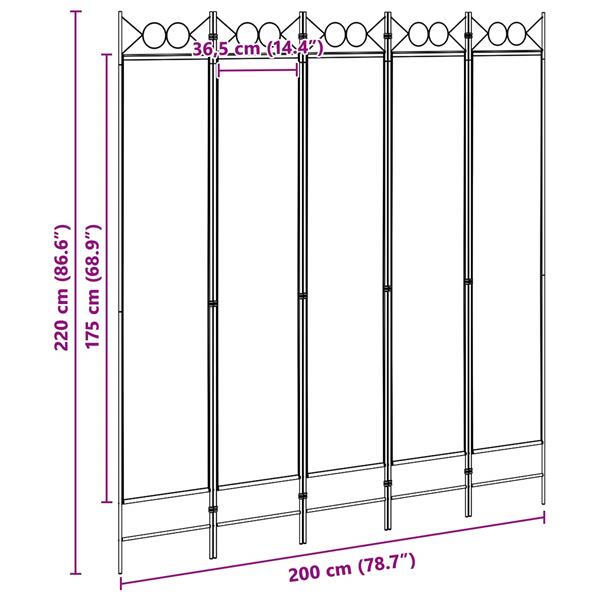 Grote foto vidaxl 5 panel room divider beige 200 x 220 cm stof huis en inrichting overige huis en inrichting