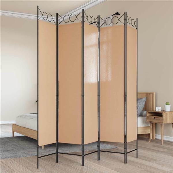 Grote foto vidaxl 5 panel room divider beige 200 x 200 cm stof huis en inrichting overige huis en inrichting