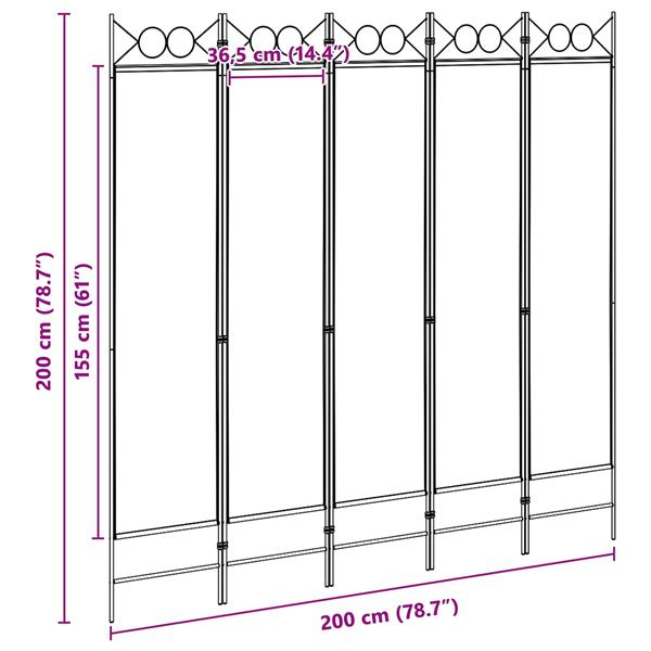 Grote foto vidaxl 5 panel room divider beige 200 x 200 cm stof huis en inrichting overige huis en inrichting