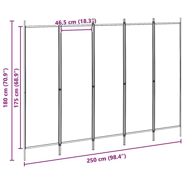 Grote foto vidaxl 5 panel room divider beige 250 x 180 cm stof huis en inrichting overige huis en inrichting
