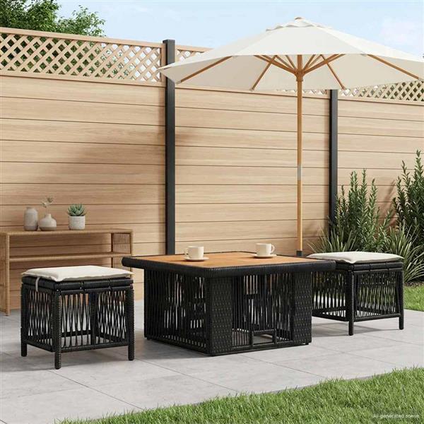 Grote foto vidaxl tuin eettafelset met kussen 3 pcs beige en cr me poly rattan tuin en terras tuinmeubelen