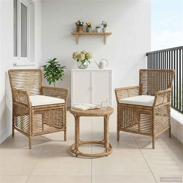 Grote foto vidaxl buitenstoel met kussen 2 pcs beige en cr me poly rattan tuin en terras tuinmeubelen