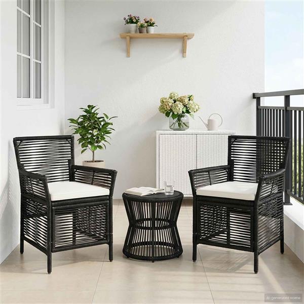 Grote foto vidaxl buitenstoel met kussen 2 pcs zwart en cr me poly rattan tuin en terras tuinmeubelen