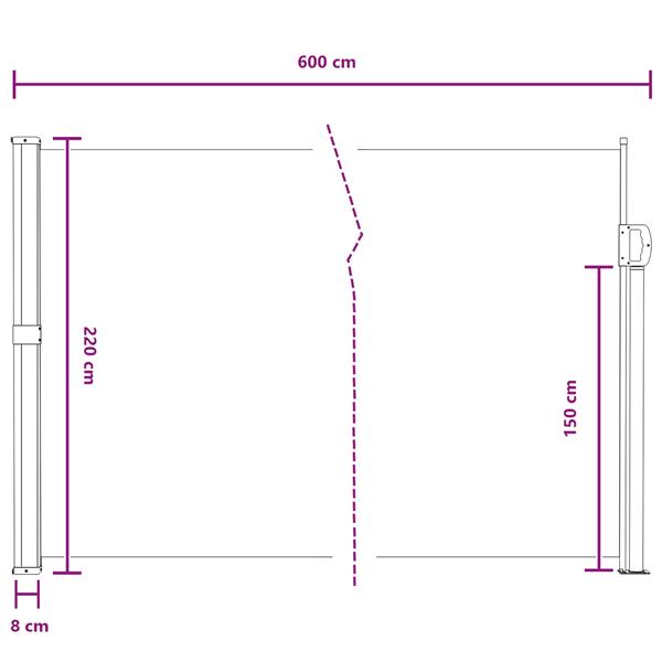Grote foto vidaxl uittrekbaar zijscherm grijs 600 x 220 cm polyester tuin en terras overige tuin en terras
