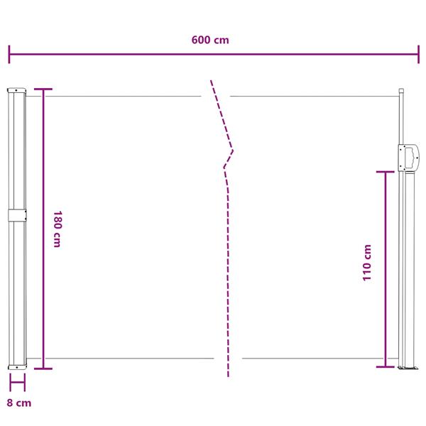 Grote foto vidaxl uittrekbaar zijscherm grijs 600 x 180 cm polyester tuin en terras overige tuin en terras