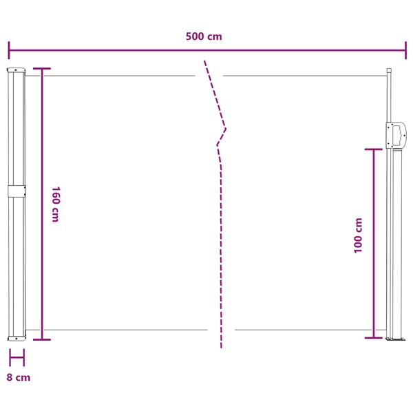 Grote foto vidaxl uittrekbaar zijscherm zand 500 x 160 cm polyester tuin en terras overige tuin en terras