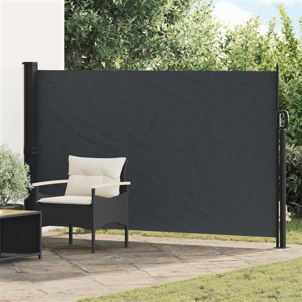 Grote foto vidaxl uittrekbaar zijscherm zwart 300 x 170 cm polyester tuin en terras overige tuin en terras
