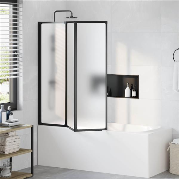Grote foto vidaxl opvouwbare douchescherm zwart en volle frost 132 x 2 x 140 cm doe het zelf en verbouw sanitair
